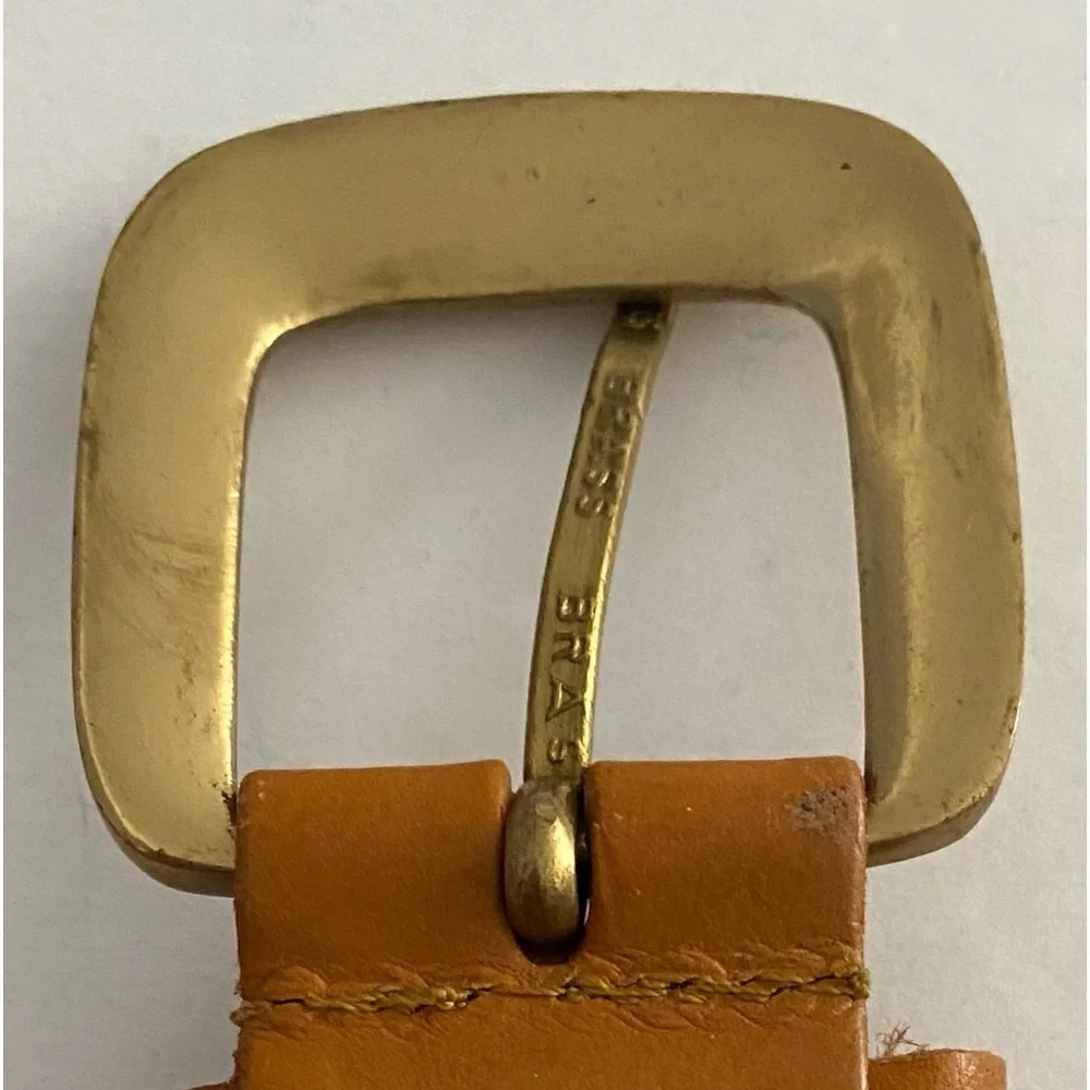Chas W Henson Garment Co. Leather Belt, Brass buckle, Woven, Sz XL​, Vintage